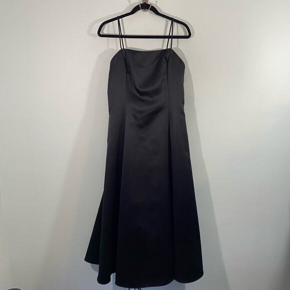 Vtg Scott McClintock Black Satin Spaghetti Strap Bow Accents Maxi Dress Size 14 - Picture 1 of 8
